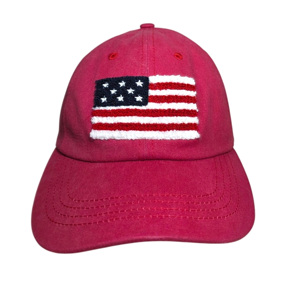 C.C Red American Flag Chenille Patch Hat Red Adjustable Cap